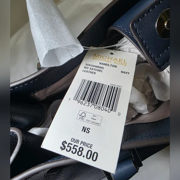 Michael Kors Leather Hamilton Medium Satchel & Crossbody- Navy  NWT Retails $558 - Picture 7 of 11